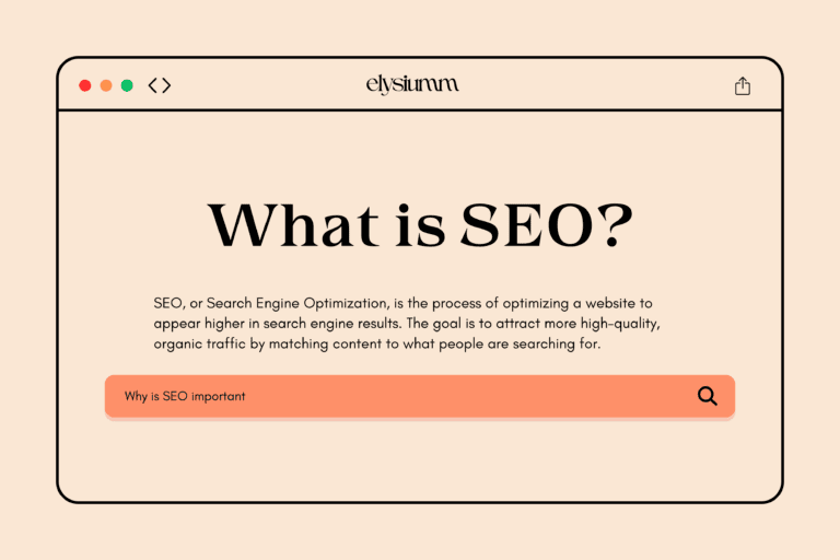 "What is SEO?" displays a paragraph explaining that SEO, or Search Engine Optimization, is the process of optimizing a website to rank higher in search engine results and attract more quality organic traffic.