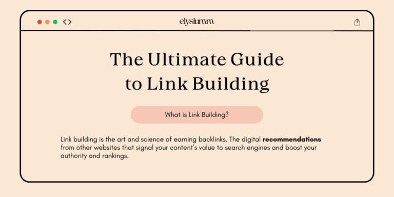 A website screenshot titled "The Ultimate Guide to Link Building," explaining link building and its importance for digital content.