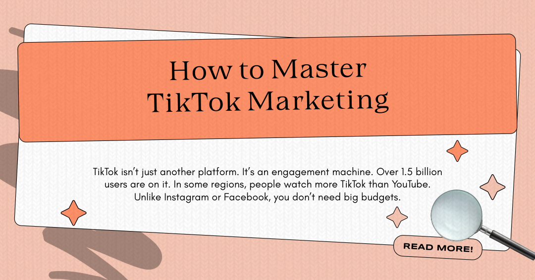 Graphic promoting a guide on mastering TikTok marketing, highlighting its user engagement and low-budget potential.